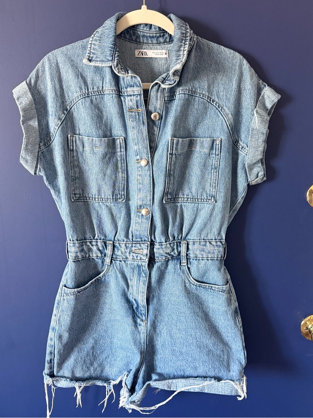 Zara Denim Romper with Front Pockets